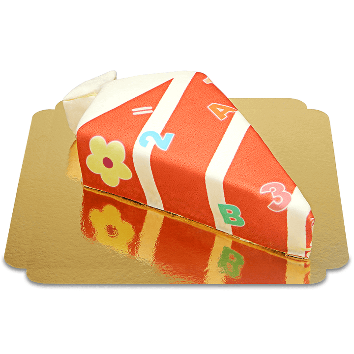 School cone cake with numbers in red