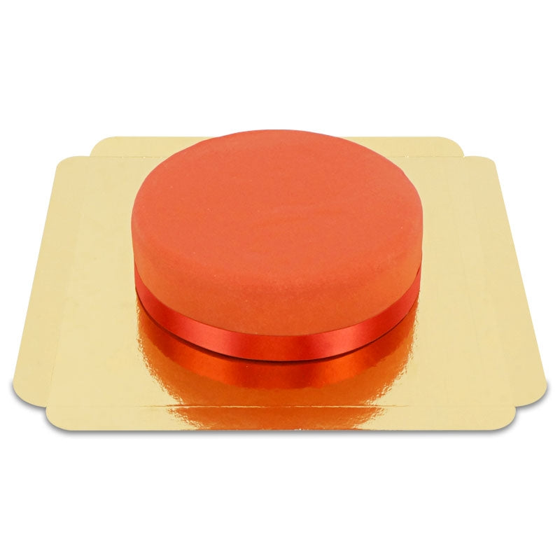 Red cake with cake ribbon