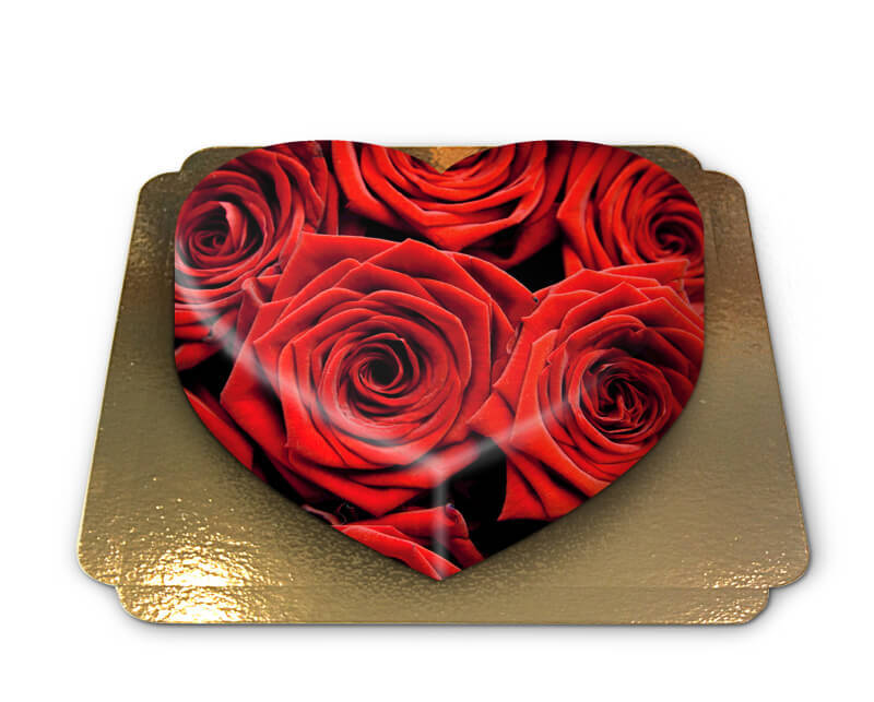 Red rose cake in a heart shape