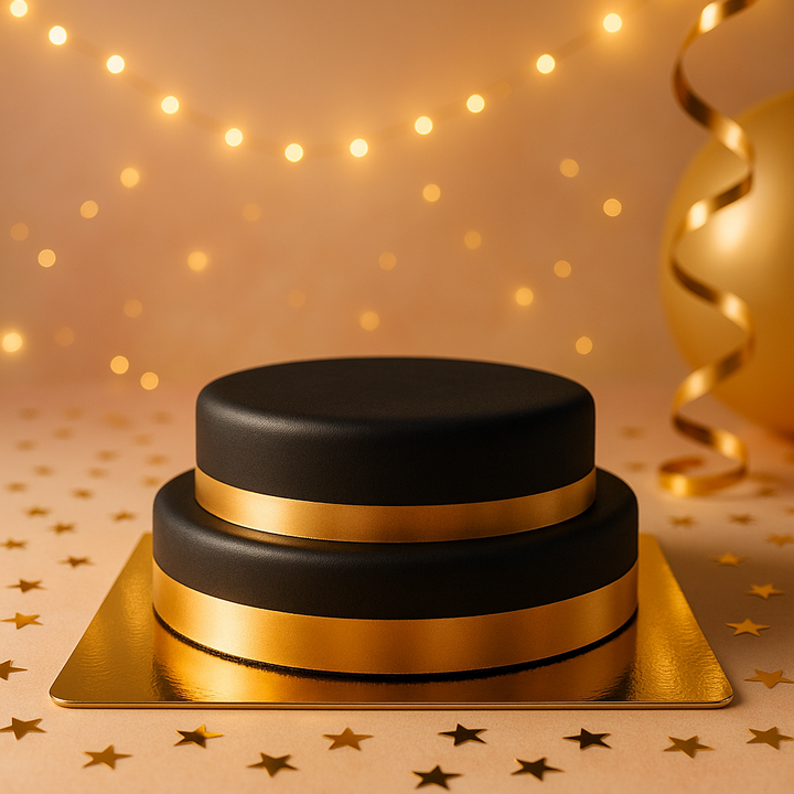 Black cake with cake ribbon