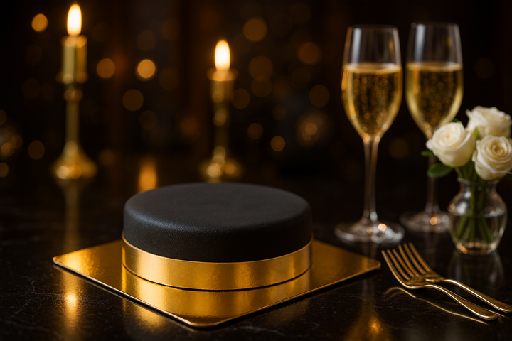 Black cake with cake ribbon