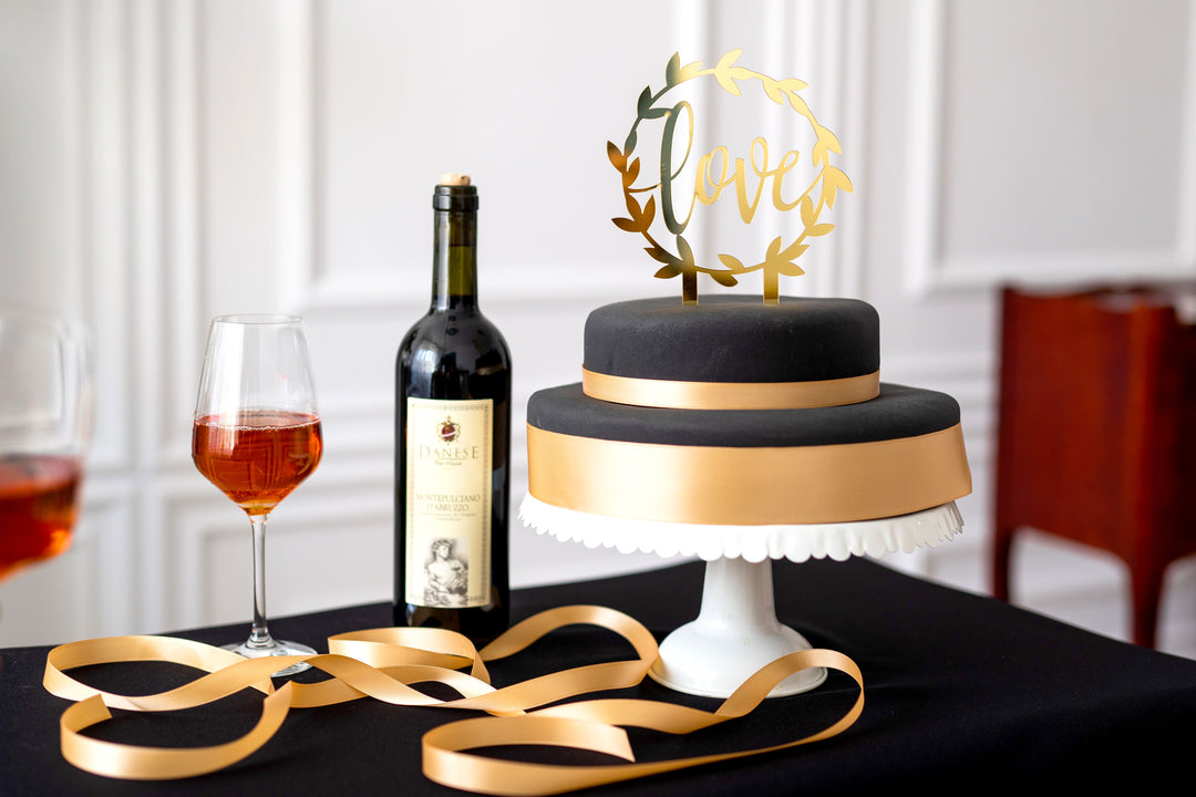 Black cake with cake ribbon