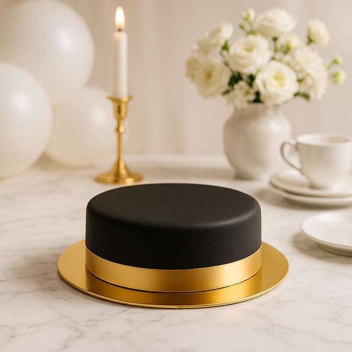 Black cake with cake ribbon