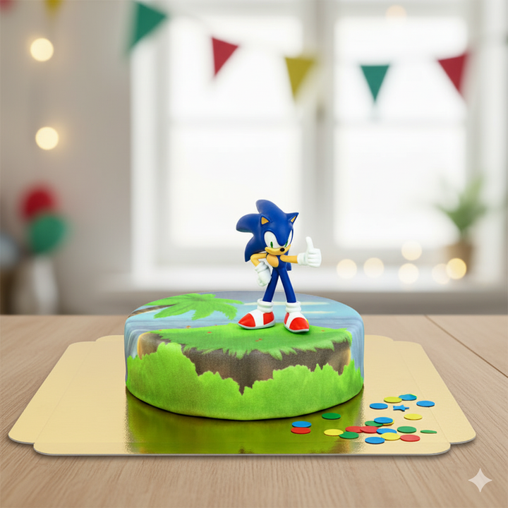 Sonic® figure on island cake