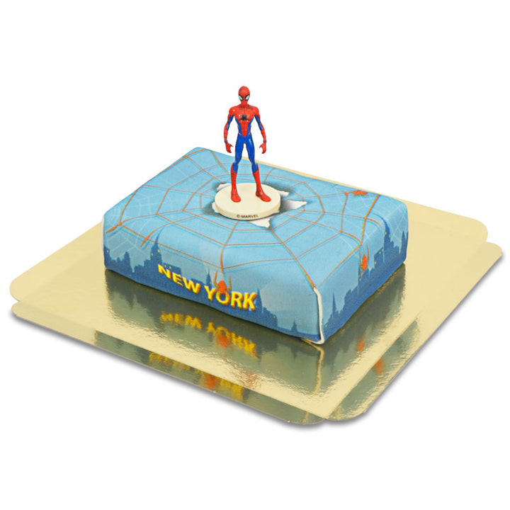 Spider-Man® on a spider’s web over New York cake