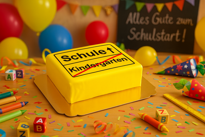 Square road sign cake for first day at school