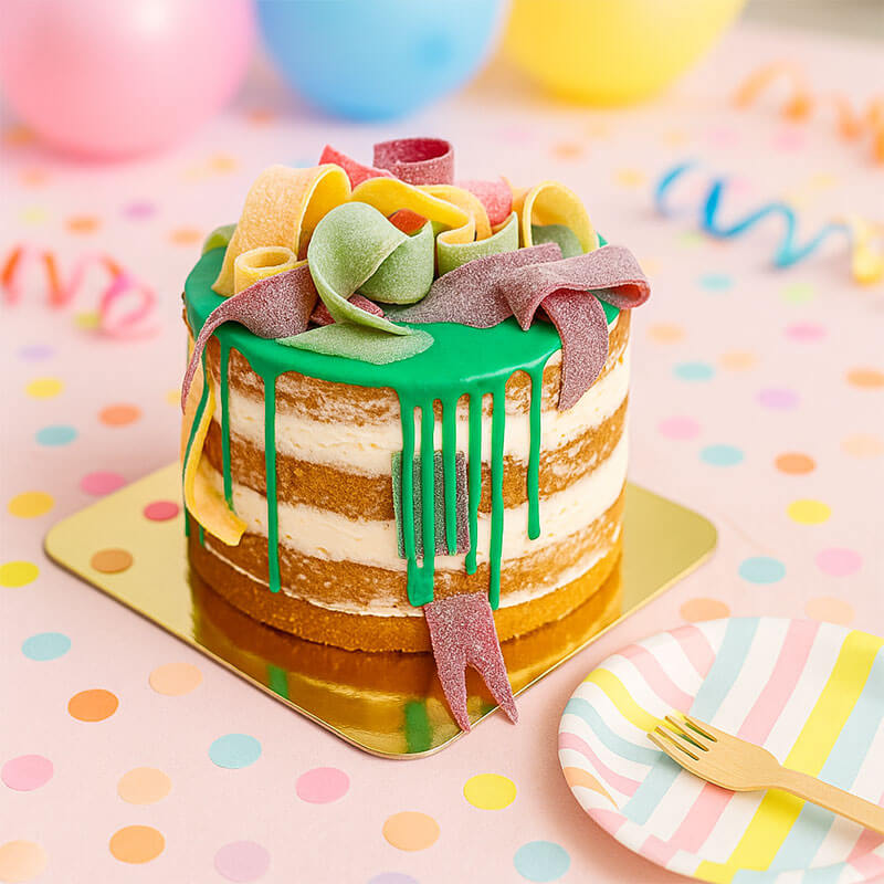 Cake with sour Haribo Pasta Basta® fruit gum strips