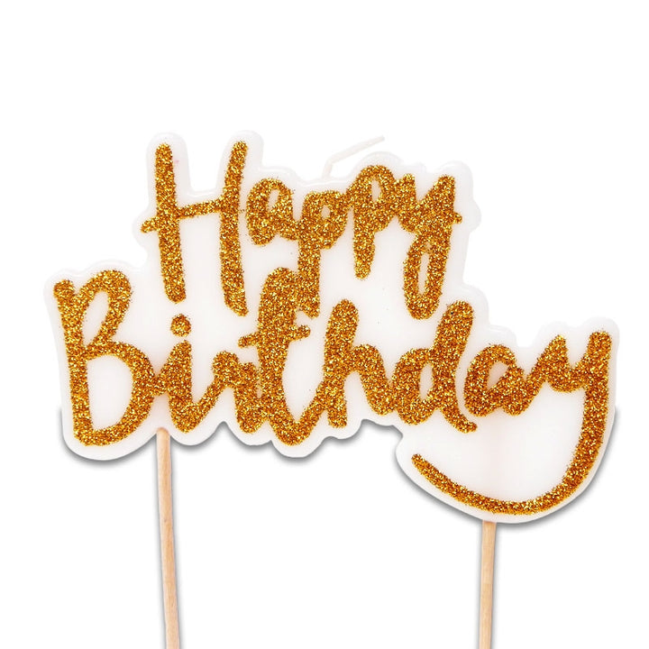 Cake candle, Happy Birthday Gold
