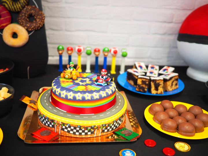 Mario Kart® on a two-tier World Circuit cake