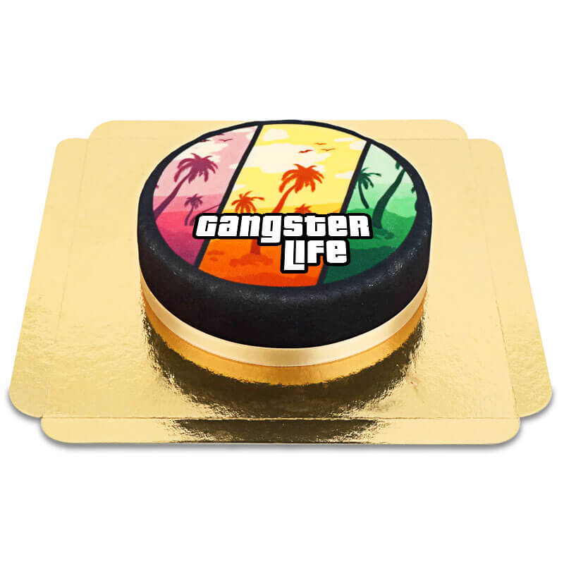 "Gangster Life" video game cover cake