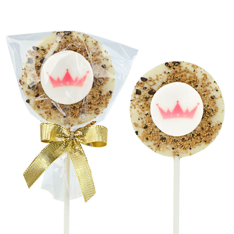 White chocolate lollipops & cookie crumble with logo (10 pieces)
