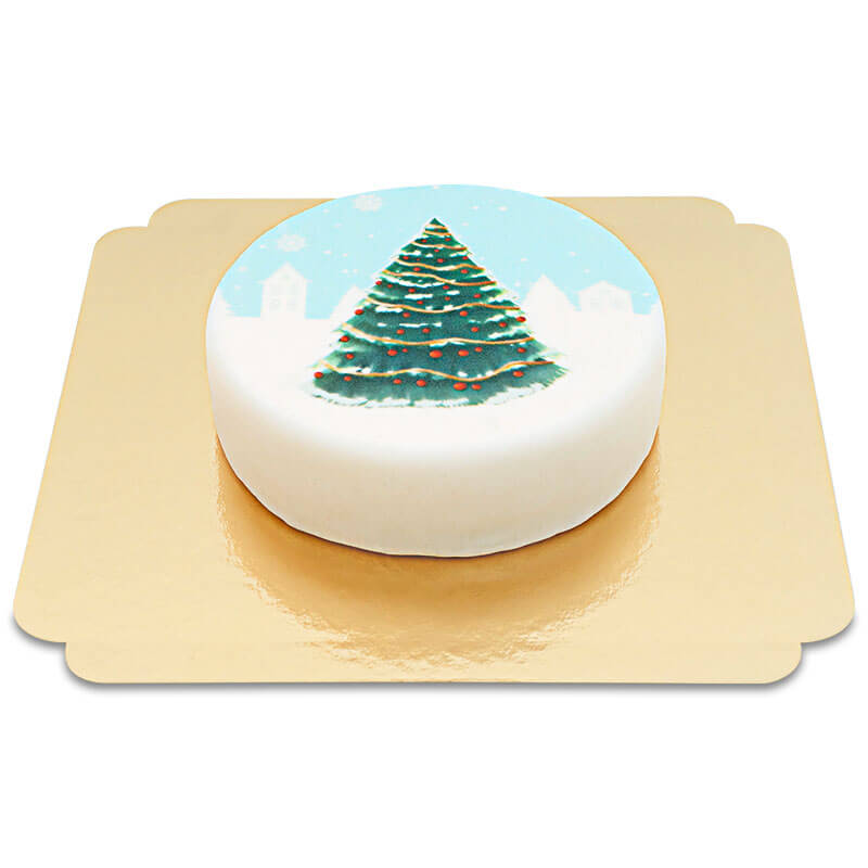 Christmas Tree on Winter Landscape Cake